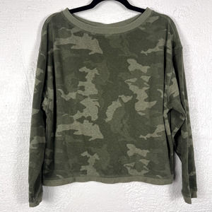 Prana Cozy Up Crop Sweater Long Sleeve Sage Green Camo Hemp Blend XS Oversized